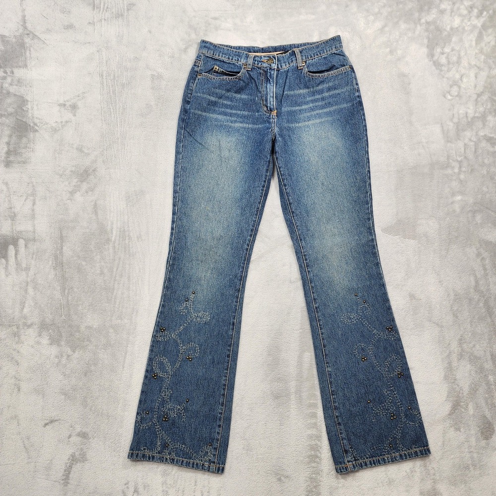 Vintage Willi Smith Jeans Womens 4 Blue Mid Rise Bootcut Floral Studded Y2K Boho